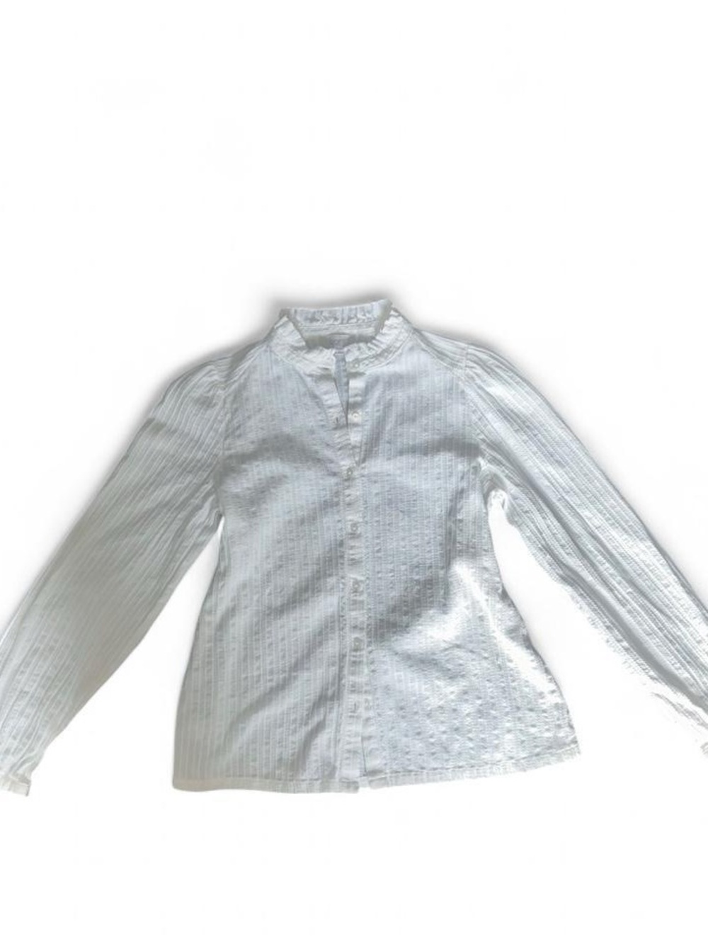 LOFT White Textured Button-Front Ruffled Collar Blouse